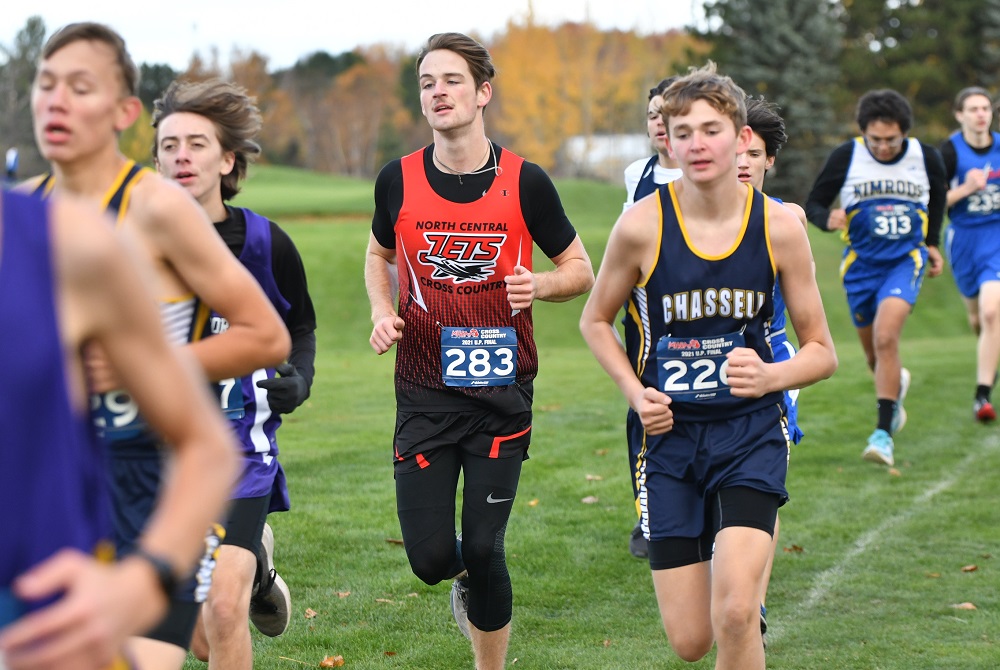 Powers North Central’s Jesse Sampson (283) runs during last season’s UPD3 Cross Country Finals. 
