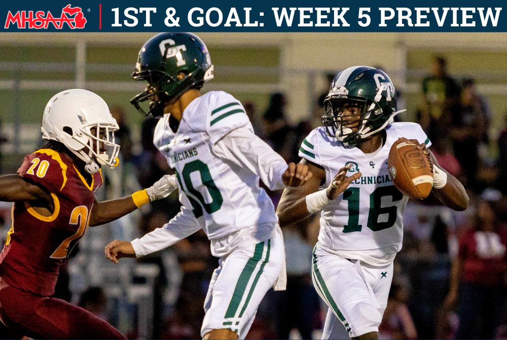 Detroit Cass Tech quarterback Leeshaun Mumpfield drops back to pass against Detroit Renaissance during a Week 3 win.