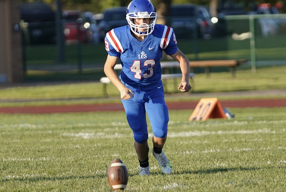 Brett McKelvey prepares to kick off during a game this season. 