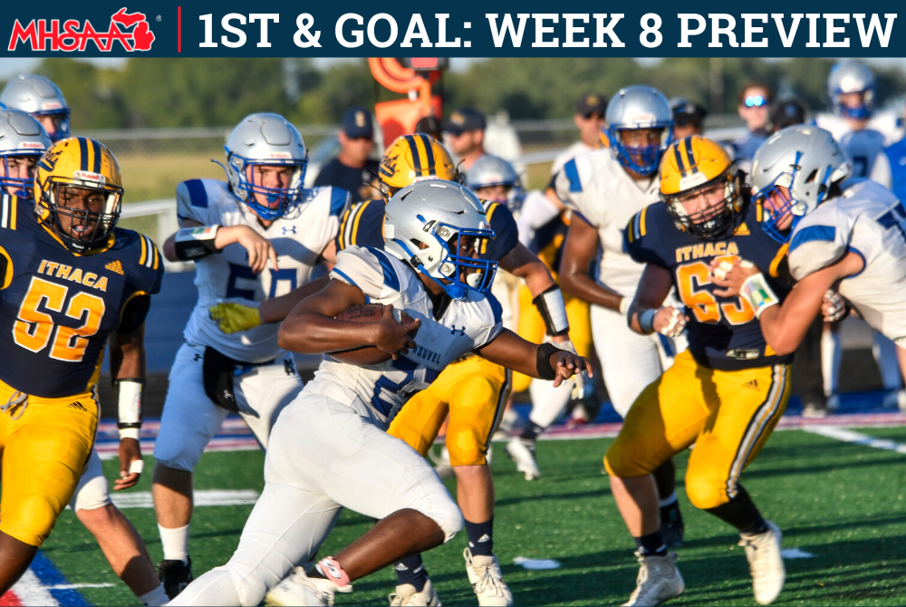 A Saginaw Nouvel ball carrier dashes through the Ithaca defense during the Yellowjackets' 48-6 win Sept. 9.