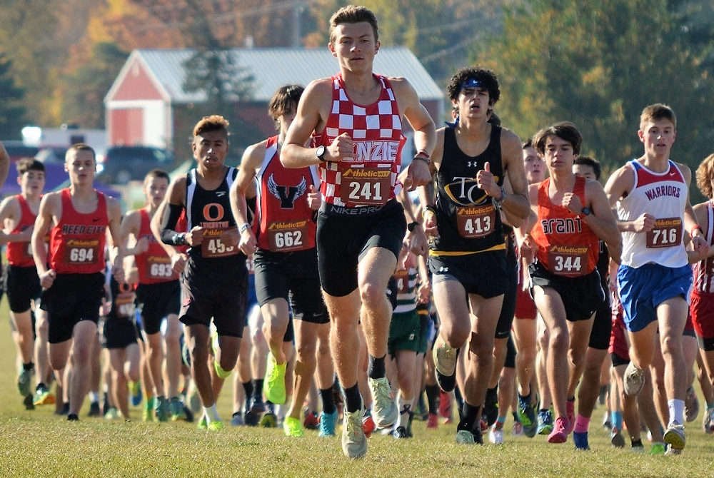 Benzie Central’s Hunter Jones leads the pack during a race this fall. 