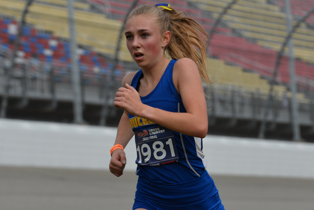 Buckley’s Aiden Harrand pushes toward the finish line at MIS on Saturday