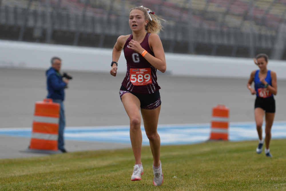 Grandville’s Allie Arnsman runs toward the finish at the Lower Peninsula Division 1 Cross Country Final on Nov. 5. 