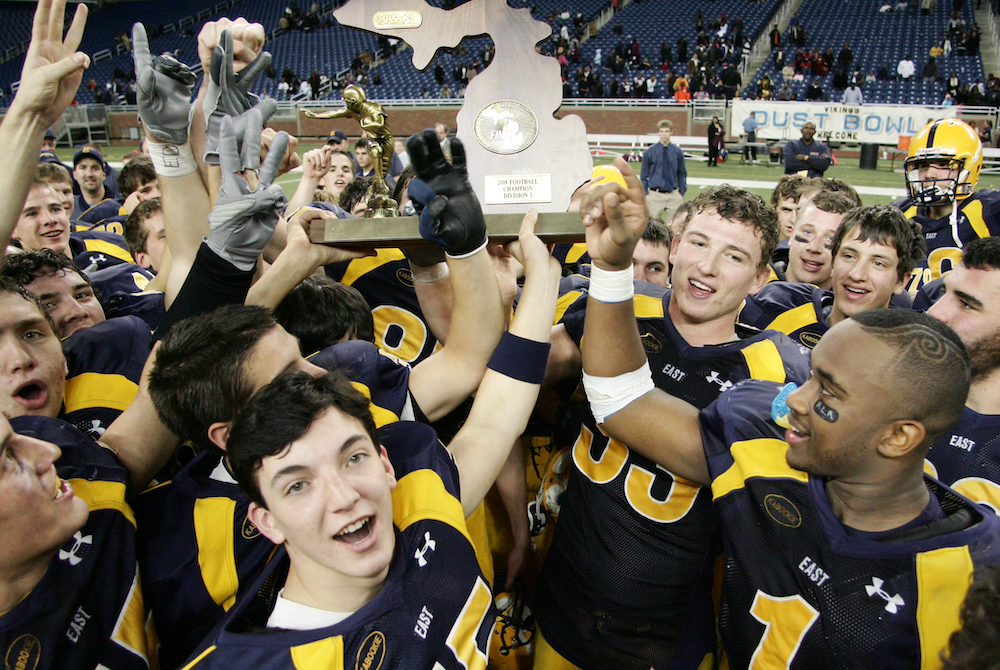 East Grand Rapids celebrates its third-straight Division 3 championship win in 2008.