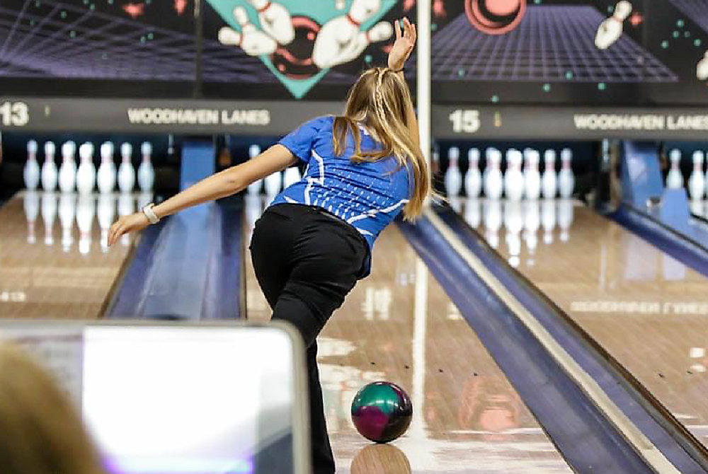 Warren Woods-Tower's Kayla Tafanelli bowls at an event. 