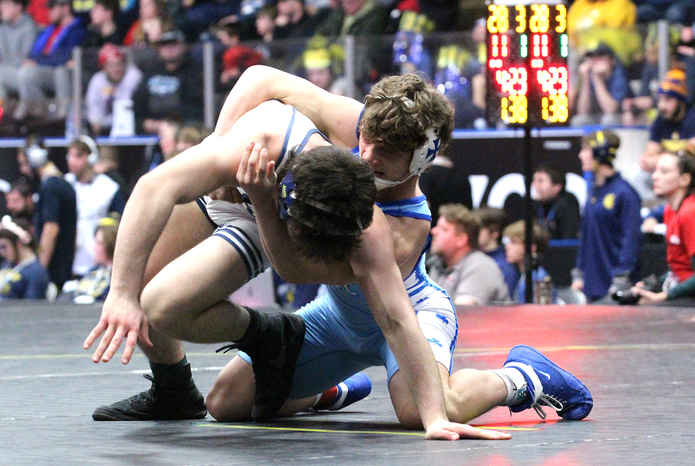 Detroit Catholic Central’s Dylan Gilcher wrestlers during his team’s Division 1 championship match last weekend at Wings Event Center.