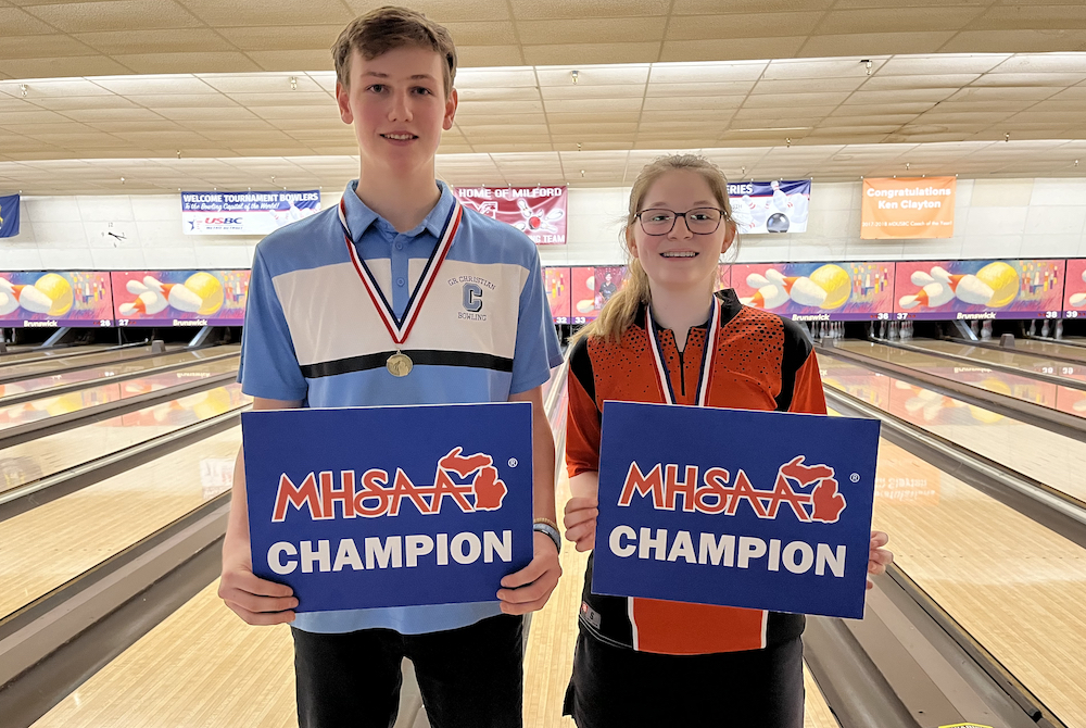 Grand Rapids Christian's Zeke Heerema and Charlotte's Savannah Portillo.