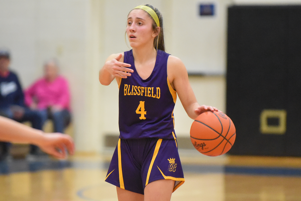 Blissfield’s Avery Collins directs her team’s offense this season against Adrian Lenawee Christian.