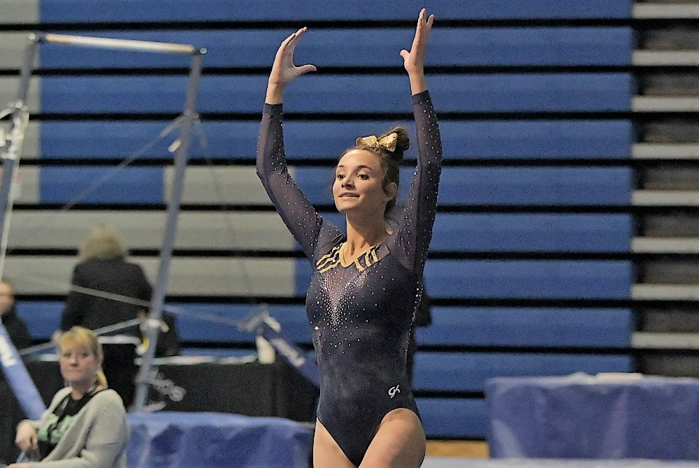 Grand Ledge's Alaina Yaney competes during Friday's Team Final.