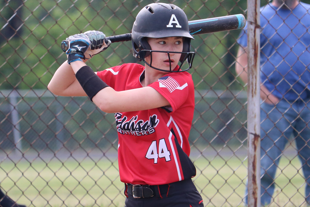 Addison’s Kahlen Wheaton readies for a pitch during a softball game this spring.