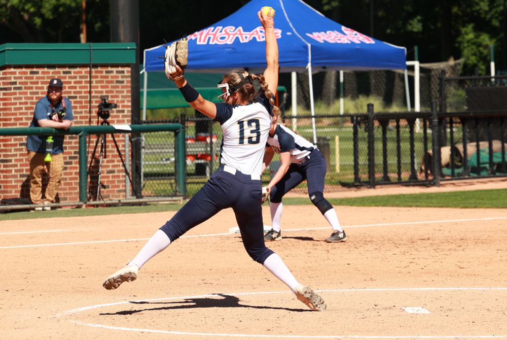 Algonac pitcher Kenna Bommarito makes her move toward the plate during last season’s Division 3 Semifinal against Millington.