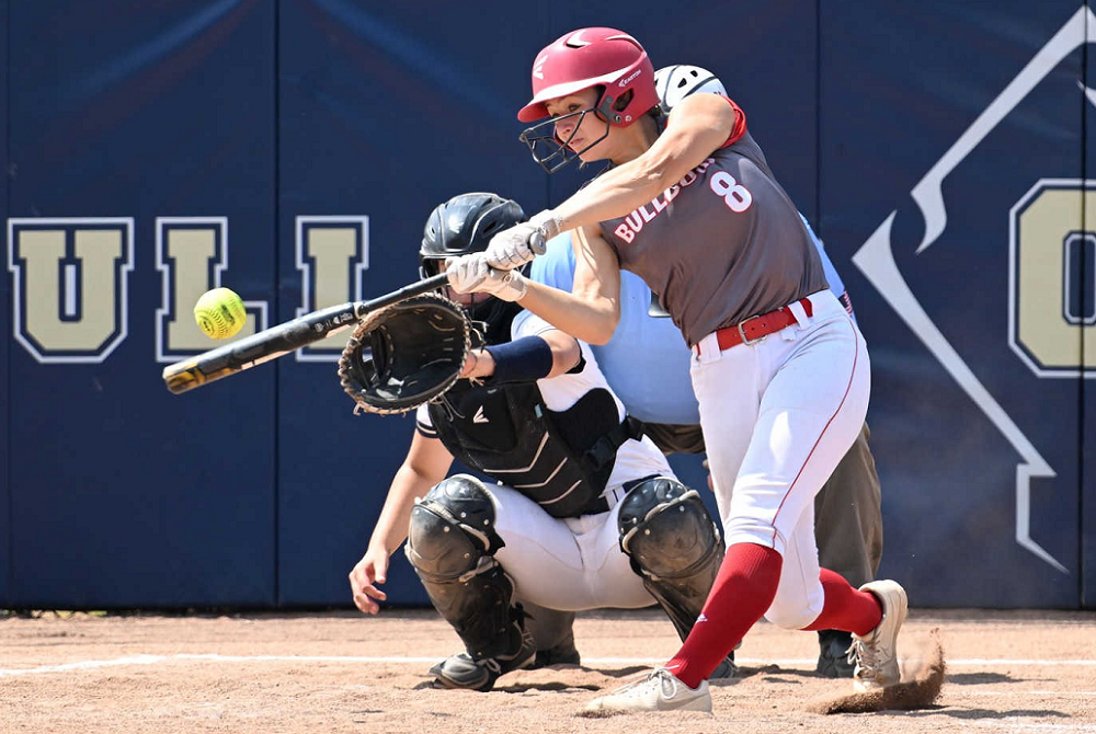 Vicksburg’s Peyton Smith connects with a pitch during her team’s 6-3 District Semifinal win over Otsego.