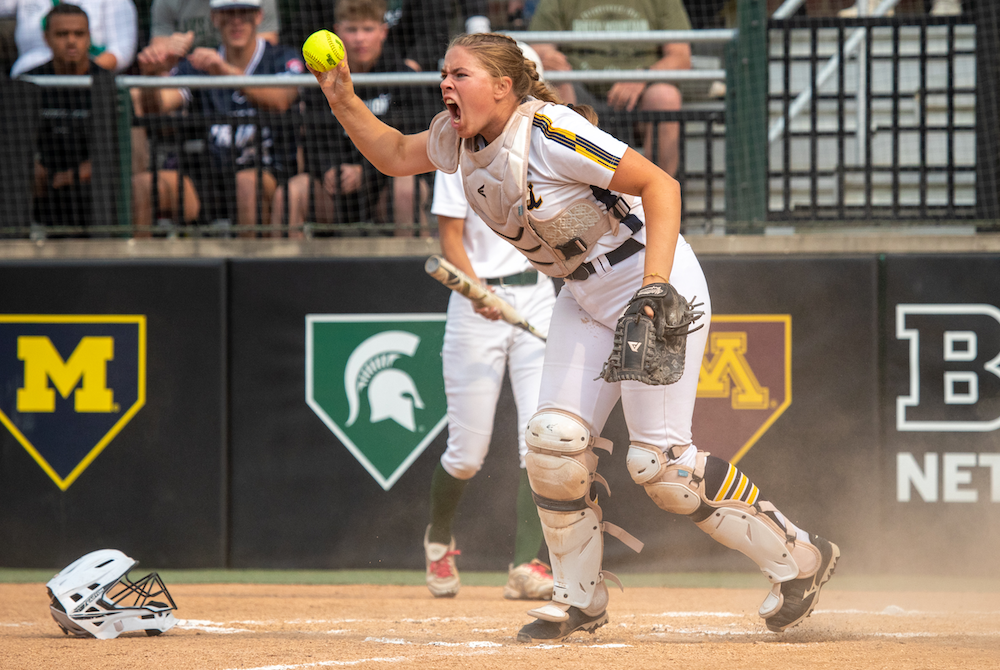 Hartland catcher Sadie Malik shows Semifinals-level intensity Thursday. 