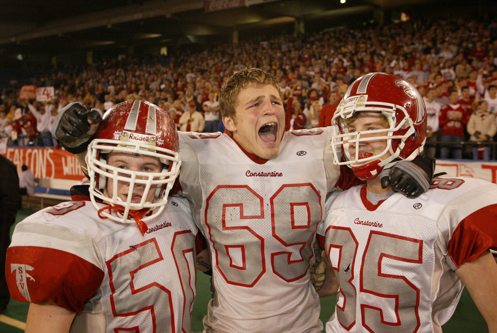 Constantine players celebrate near the end of their 2004 championship win at Pontiac Silverdome. 