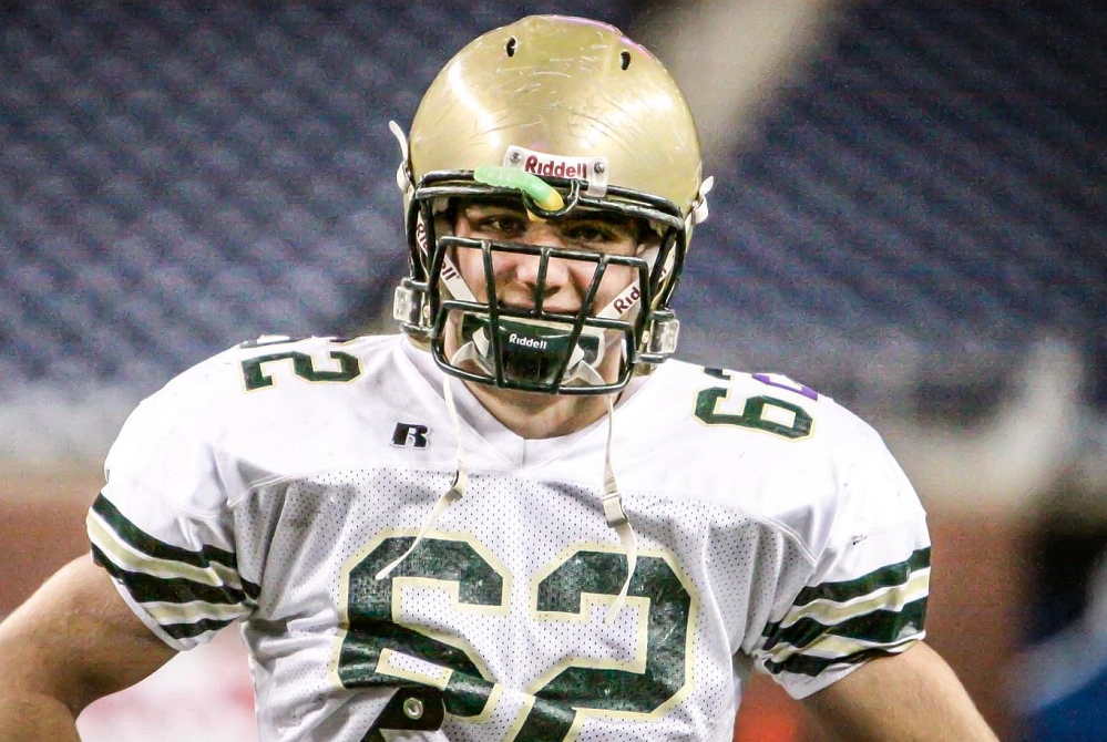 Ben Jones is shown before the 2008 Division 8 championship game at Ford Field during his senior year at Muskegon Catholic Central. The Crusaders defeated Crystal Falls Forest Park, 40-0. 
