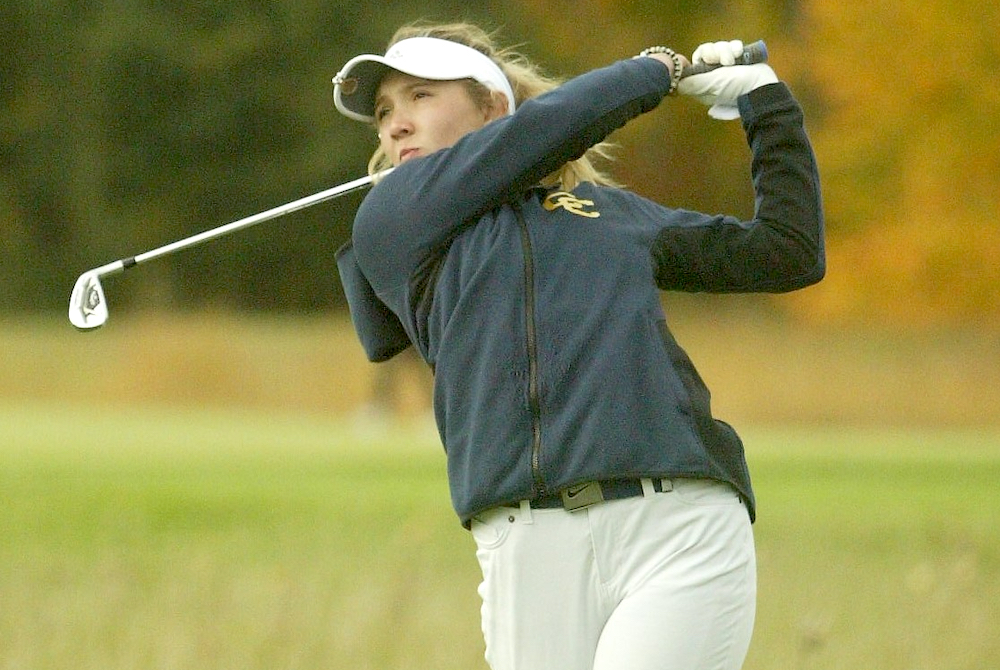 Brooklyn Columbia Central’s Logan Bentley watches a tee shot during last season’s Lower Peninsula Division 4 Final. 