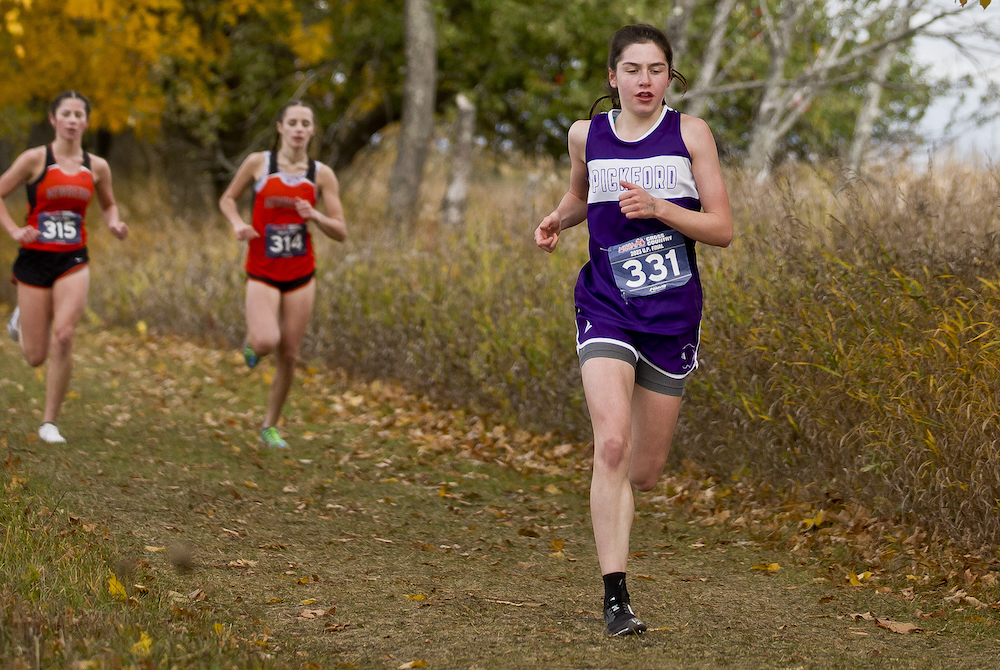 Pickford's Talya Schreiber runs during the Division 3 U.P. Final at Farmhouse B & B in Gladstone on Saturday. She won the race. 