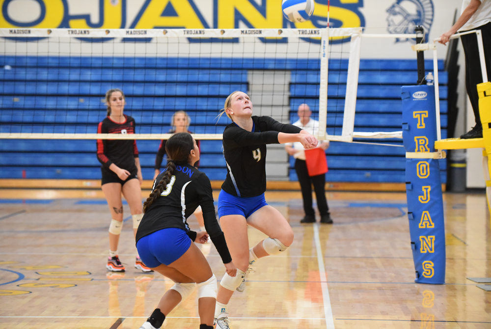 Adrian Madison’s Jillian Kendrick (4) lines up to pass during a match this season.