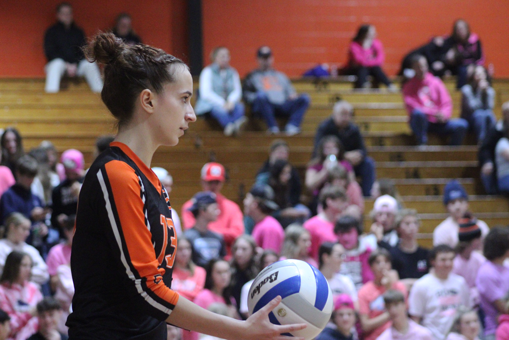 Escanaba’s Andrea Cerma prepares to serve against Marquette on Oct. 24. 