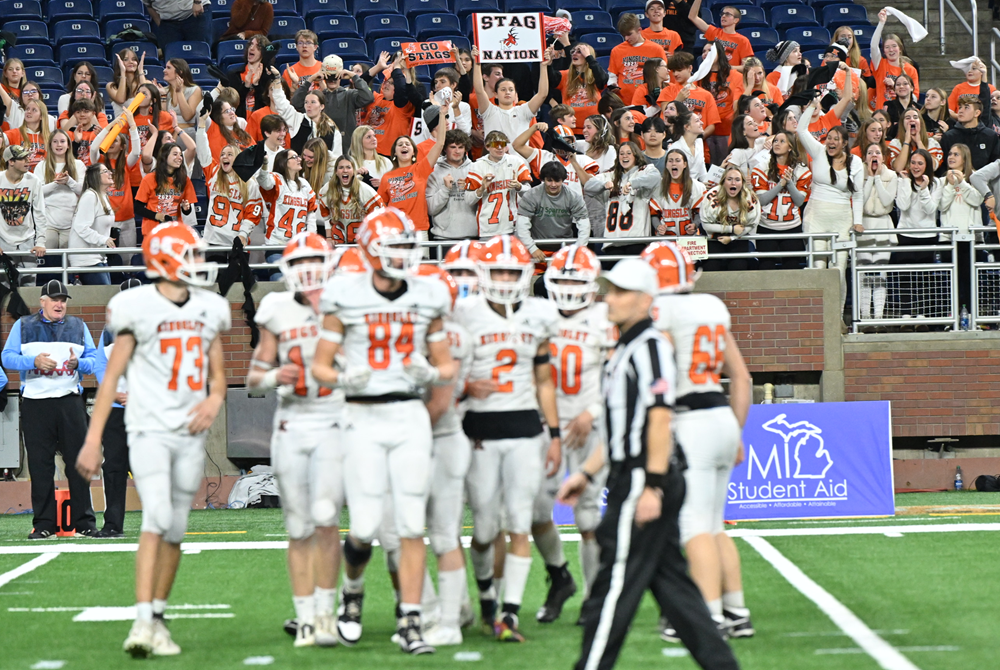 Kingsley students support their classmates during Saturday’s Division 6 Final at Ford Field. 