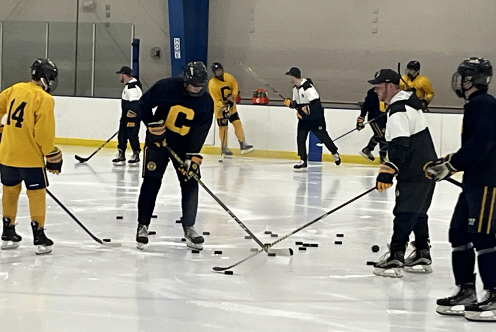 Clarkston warms up before a recent practice at Detroit Skate Club. 