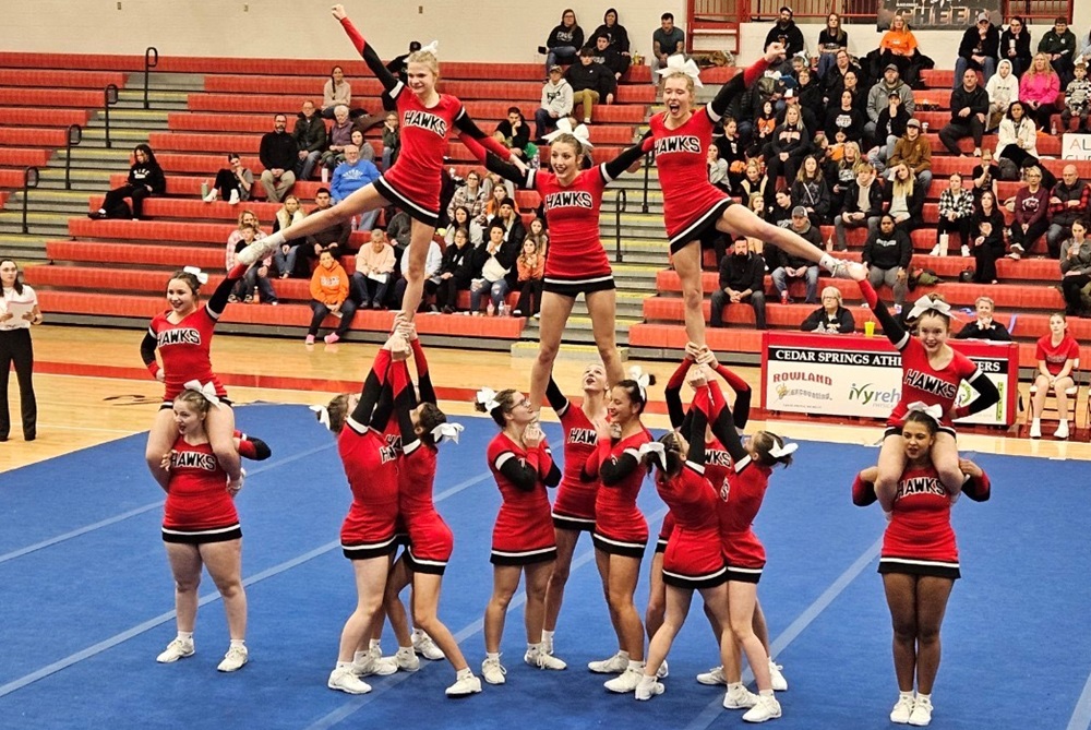 Cedar Springs competes during a meet on its home mat.