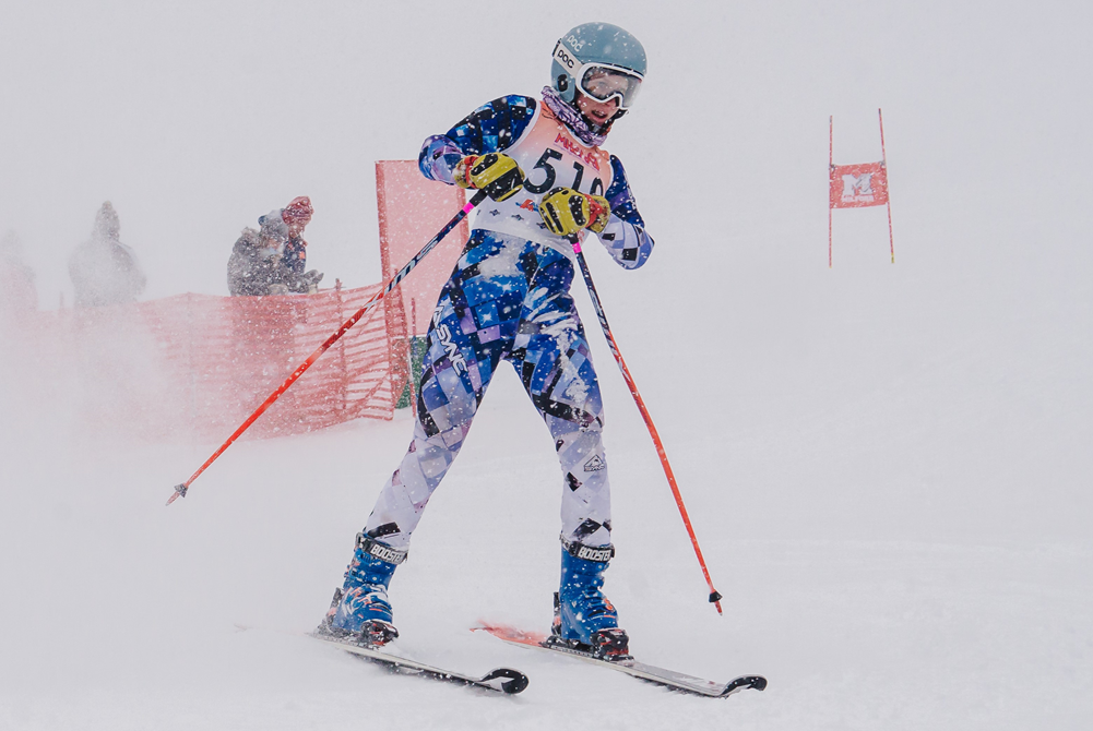 Rochester Adams’ Katie Fodale finishes a run during last season’s Division 1 Ski Finals. 