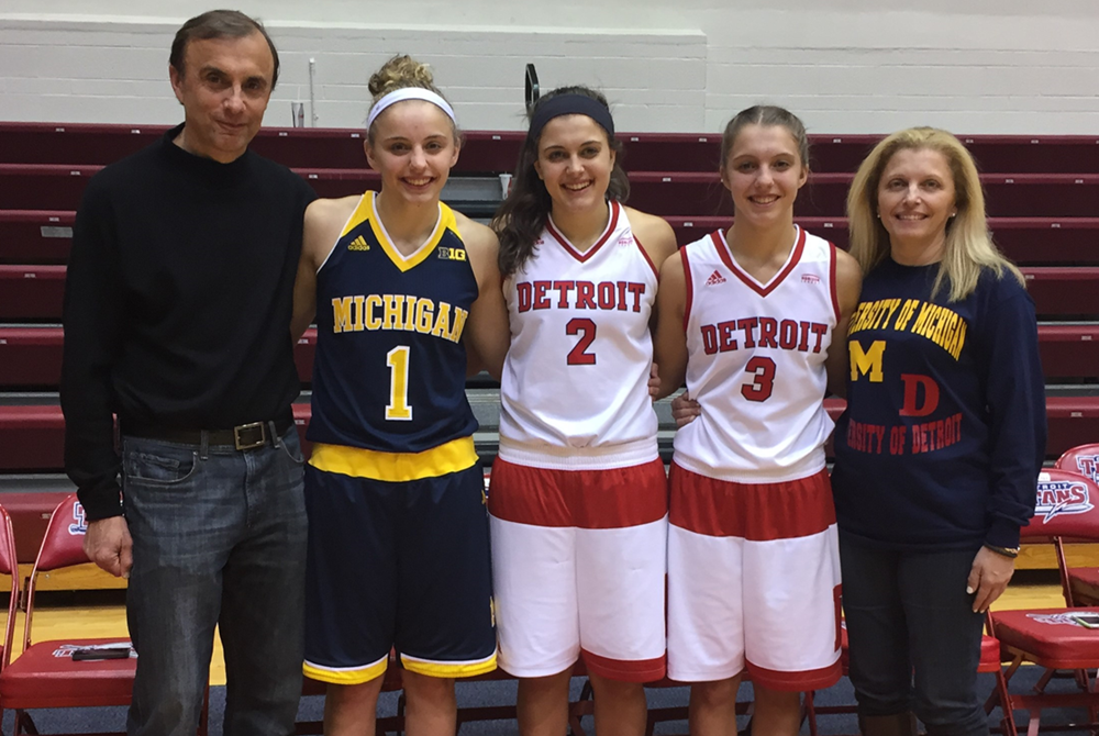 Loren Ristovski, far left, and wife Svetlana support their lineup of Division I basketball-playing daughters – from left: Madison, Haleigh and Lola.