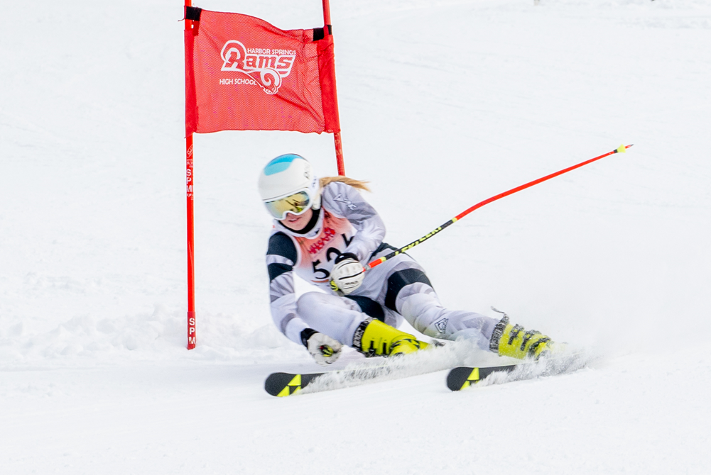 Petoskey’s Marley Spence races past a gate during the Division 2 giant slalom Monday.