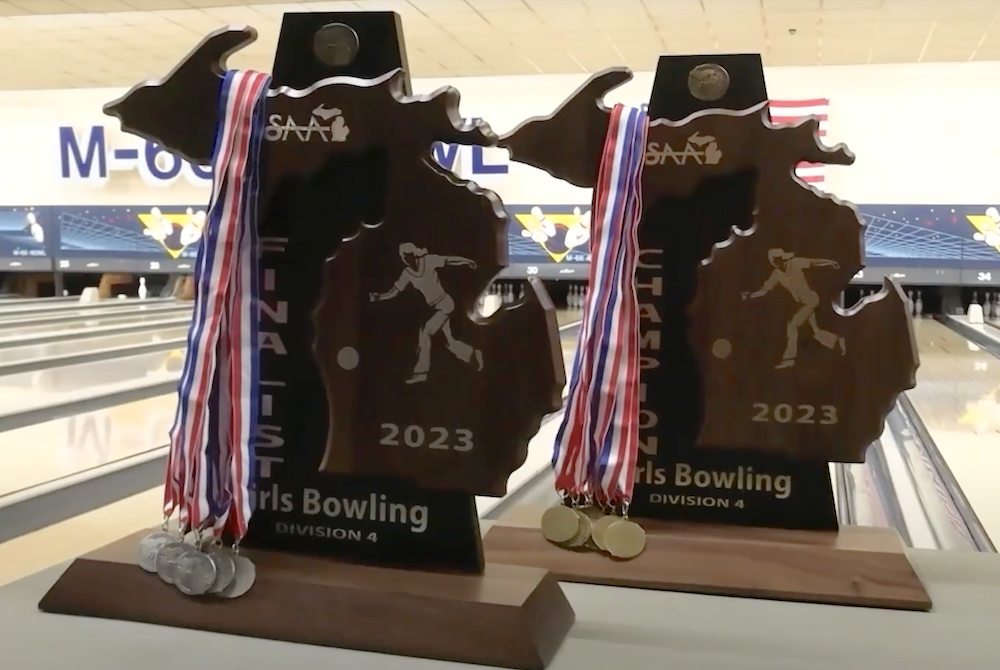 The 2023 Division 4 Bowling Finals trophies were on display at M-66 Bowl.