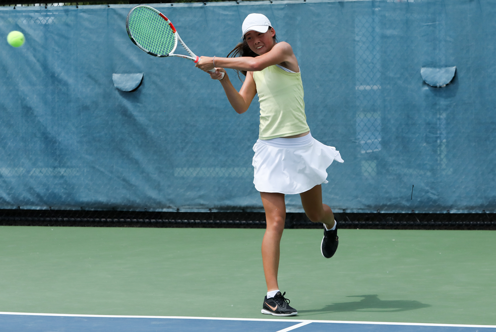 Rochester Adams' Nicole Fu returns a volley during last season's No. 1 singles championship match at the Lower Peninsula Division 1 Finals.