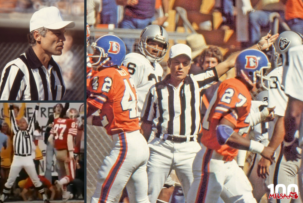 These are photos of retired NFL official Dean Look, including during a Broncos/Raiders game, and signaling a touchdown during the 1981 NFC Championship Game.