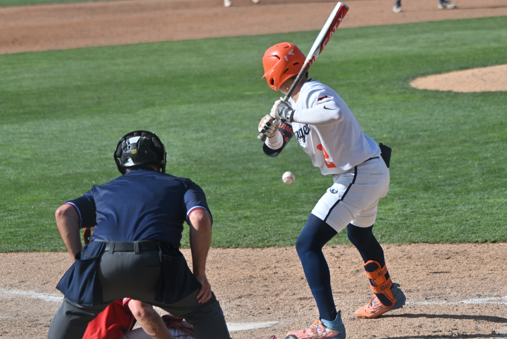 A baseball player at bat.