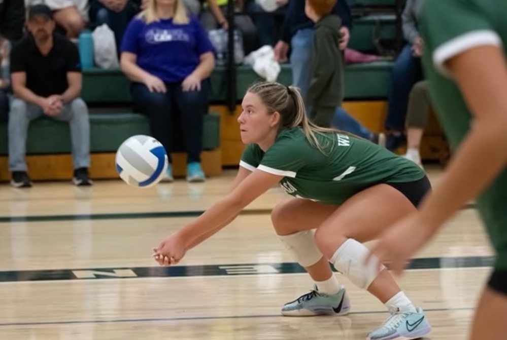 Jenison’s Karis Chatfield sets up for one of her more than 1,000 career digs. 