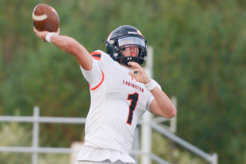 Ludington quarterback Cameron Gunsell launches a pass during his team’s win over Mason County Central last week.