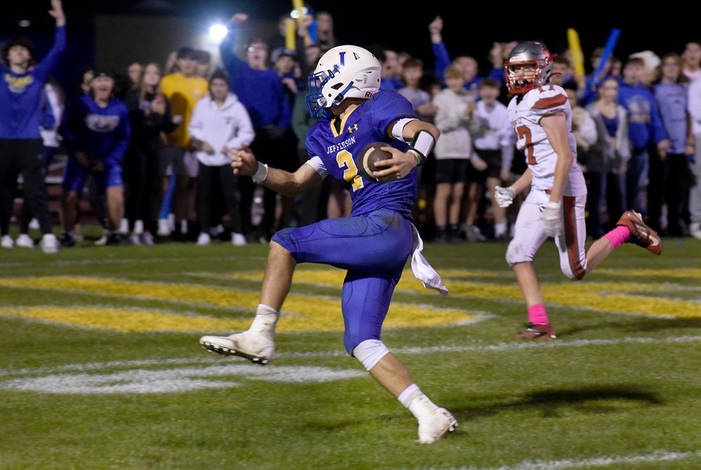 Monroe Jefferson’s Luke Beaudrie sprints toward the end zone during a game last season. 