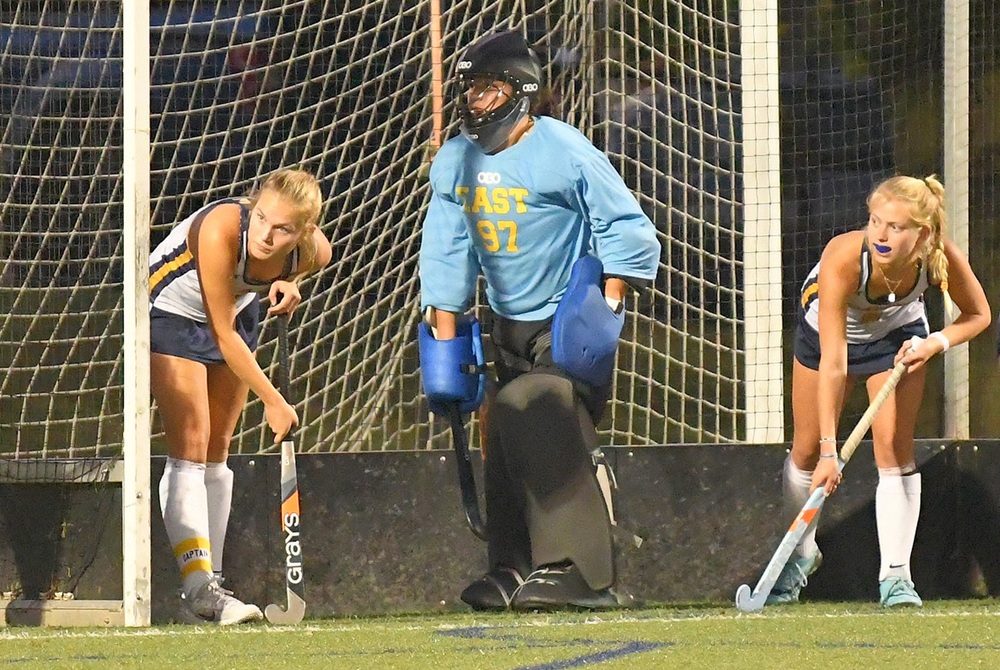 East Grand Rapids readies to defend its goal during a match against Rockford.