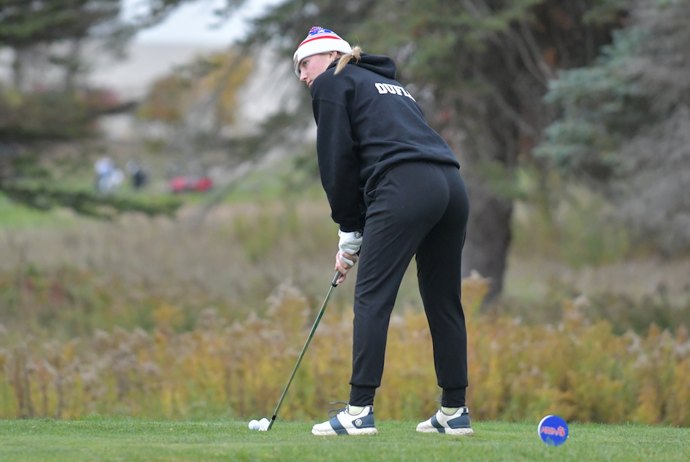Grand Rapids NorthPointe Christian's Izzy Duflo lines up for a drive Saturday.