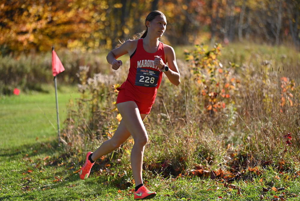 Marquette's Ella Fure leads and eventually wins the Upper Peninsula Division 1 Girls Final at Picture Rocks Golf Course in Munising.