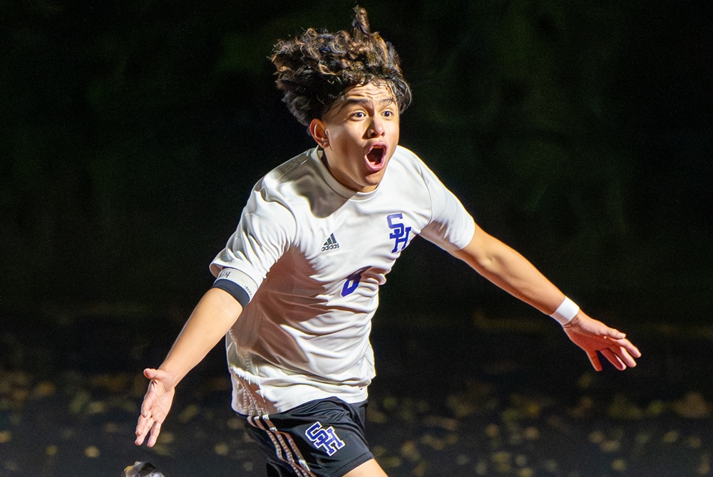 Levi DeLaRosa celebrates during South Haven's 2-1 Semifinal win over Fremont on Wednesday.