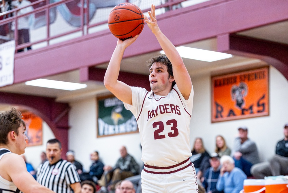 Charlevoix’s Joe Gaffney elevates on a jumpshot Tuesday in his team’s season opener against Ellsworth.