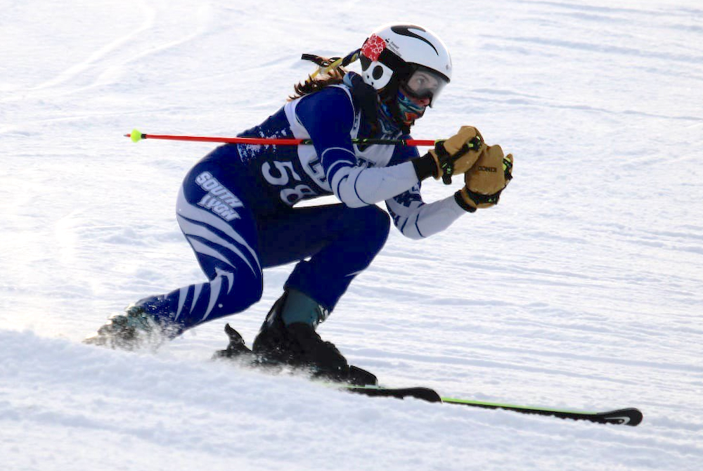 South Lyon’s Teagen Wesner races downhill during ski season.