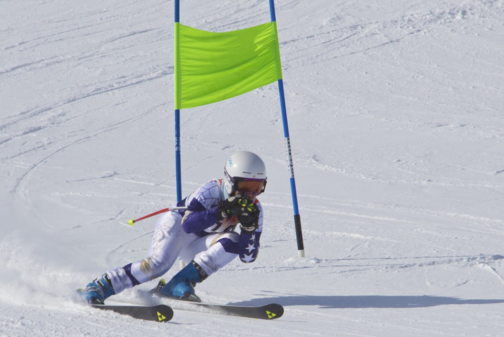 A skier passes a gate during the 2015 MHSAA Finals.