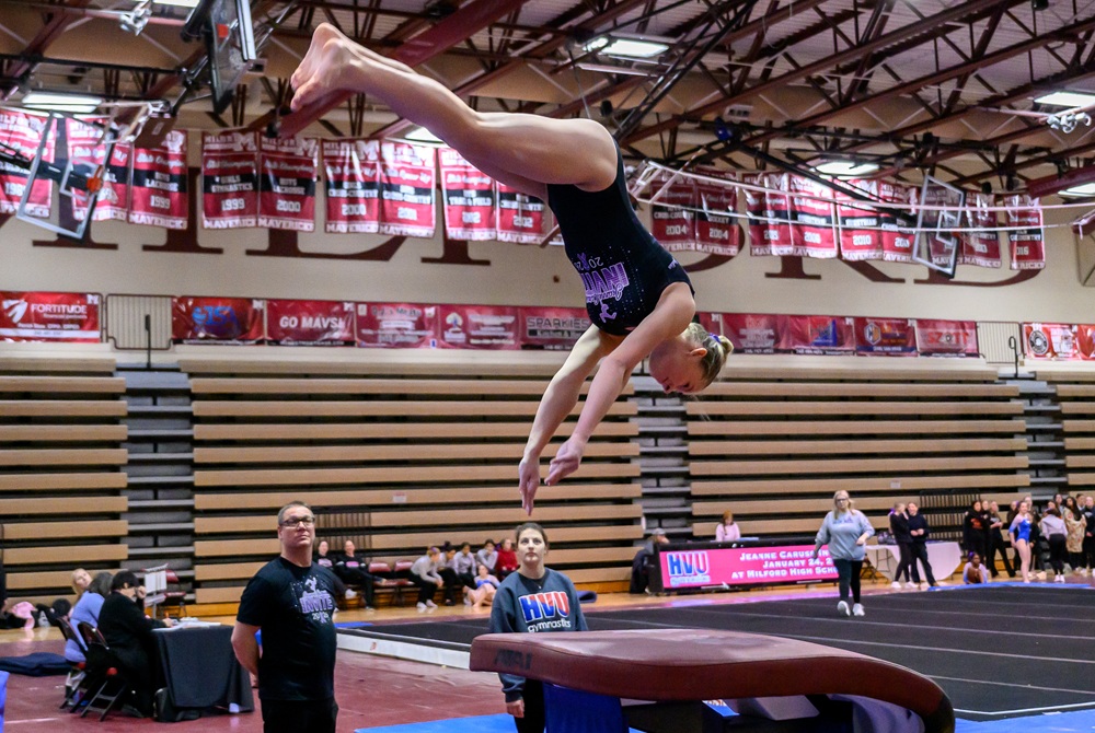 Huron Valley United's Stella Musialowski competes on the vault. 