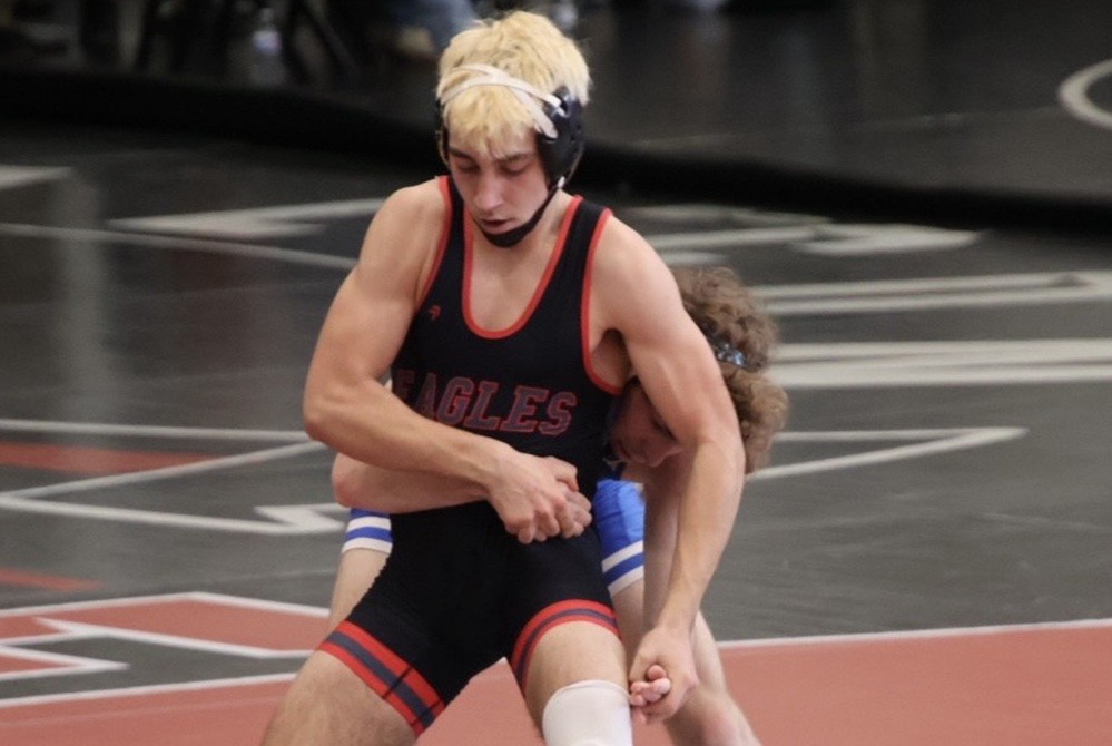Kent City’s Sammy Anderson works to break his opponent’s grasp during a match this season.
