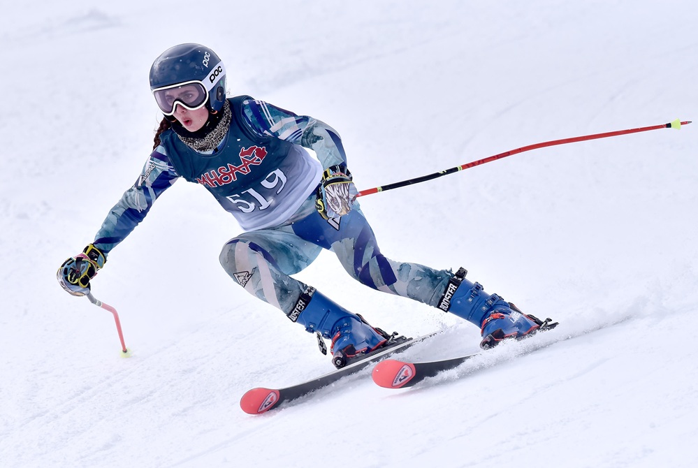 Pontiac Notre Dame Prep’s Maren Studt races to the giant slalom championship Monday at Schuss Mountain. 