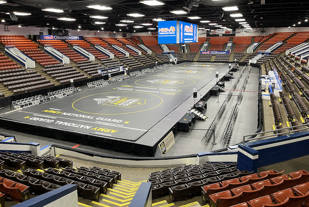 This is a photo of Wings Event Center after setup for the 2026 Team Wrestling Finals.