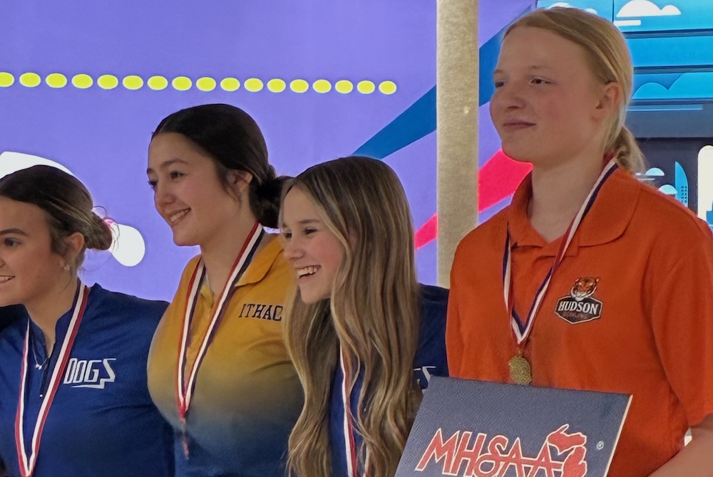 Hudson's Alexis Swanson, far right, stands for a photo with placers at the Division 4 Singles Final.