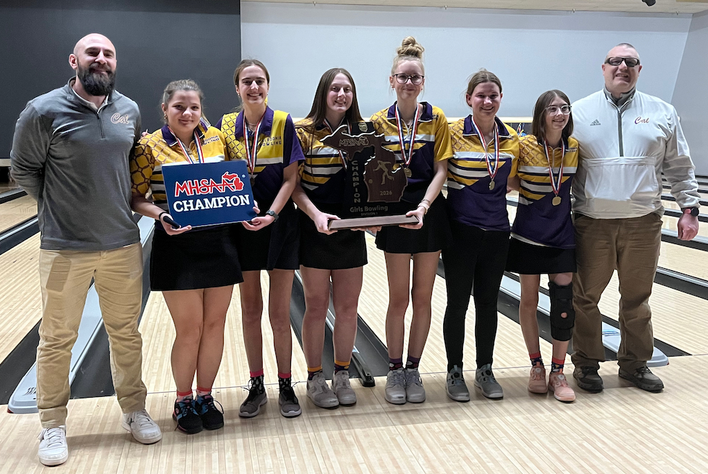 The Caledonia girls bowling team poses for a photo after winning the Division 1 title.