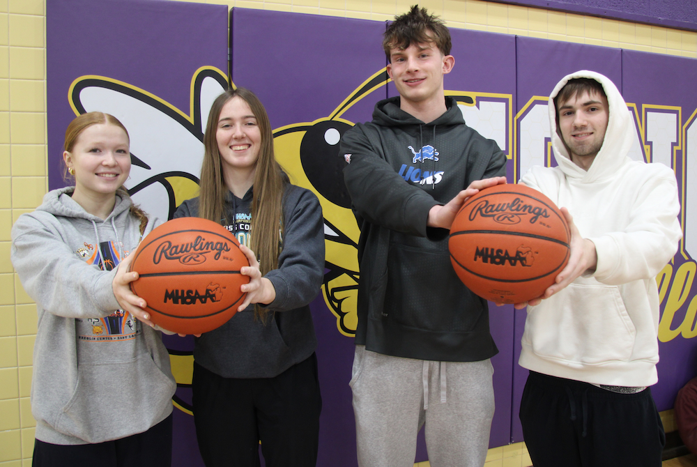 Four Concord basketball players have reached 1,000 career points this season – from left: Bradie Lehman, Cierra Barrett, Connor Stevens and Jett Smith. 
